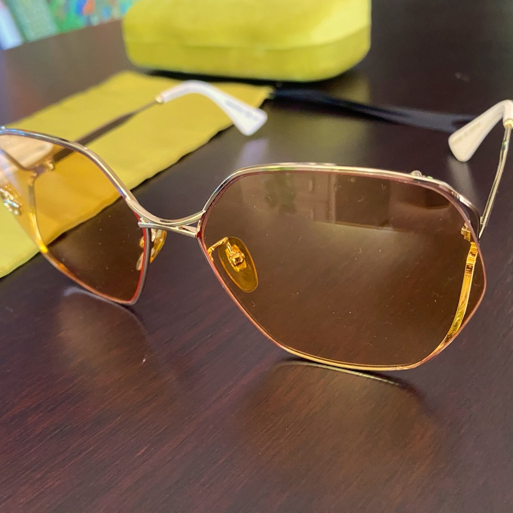 Gucci Yellow Square Formal Glasses With Case, Bag And Lens Wipe